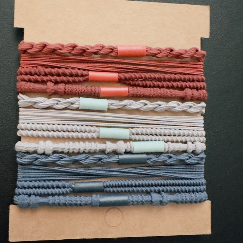 Boho Set of Braided Hair Ties in Red, Gray, and Blue